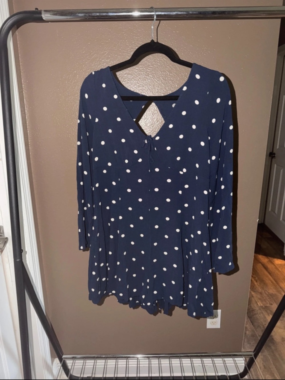American Eagle Outfitters Navy White Polka Dot V-Neck Romper
